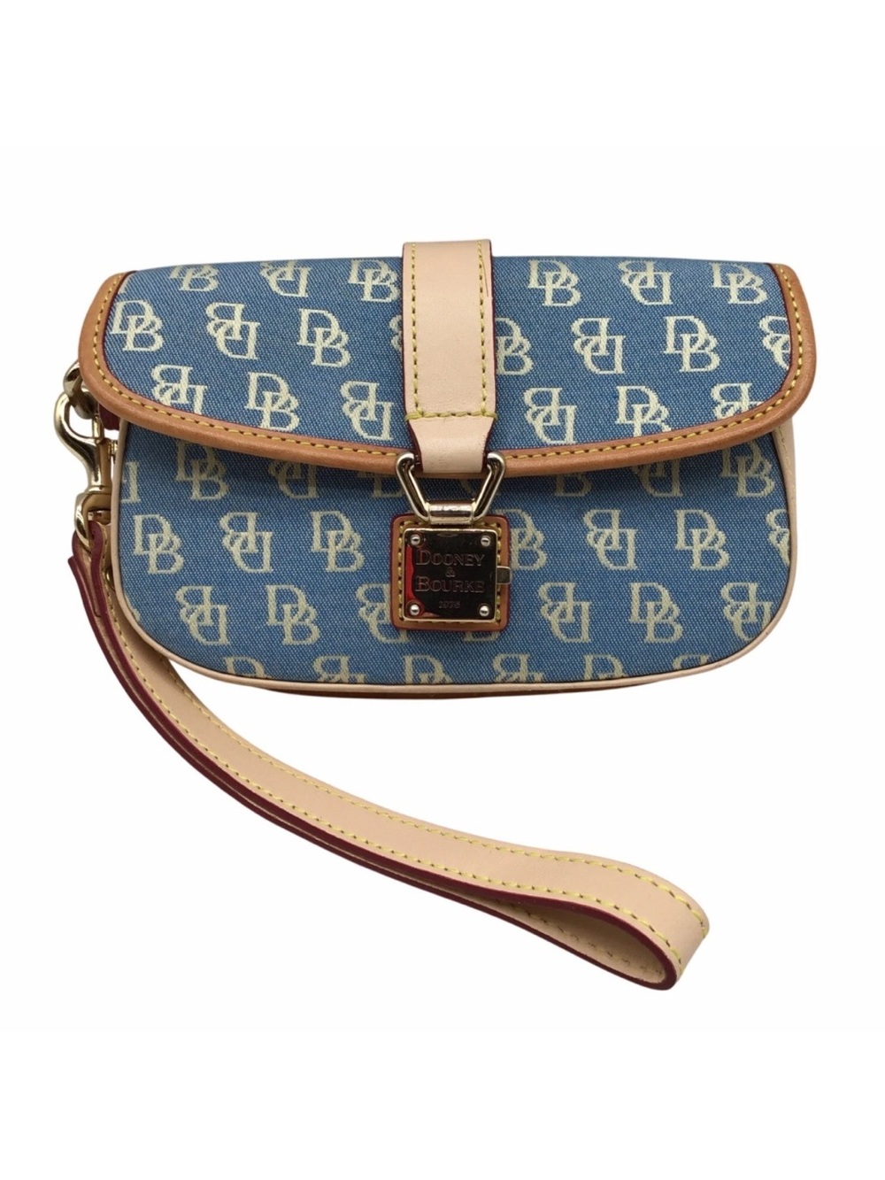 Dooney & Bourke Blue Monogram Wristlet with Beige Trim